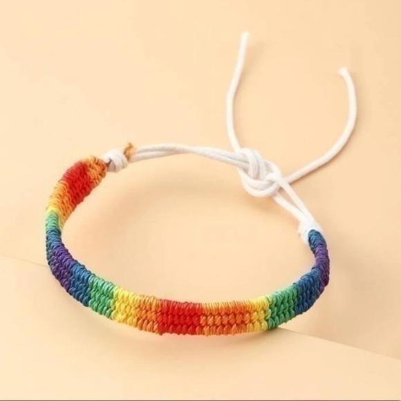 LGBT Color Block Braided Bracelet Woven White String Rainbow - Picture 1 of 9